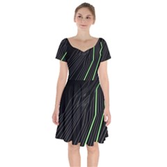 Green Lines Black Anime Arrival Night Light Short Sleeve Bardot Dress