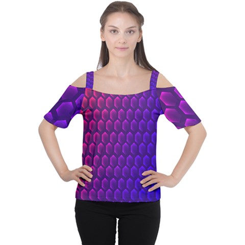 Hexagon Widescreen Purple Pink Women s Cutout Shoulder Tee by Mariart