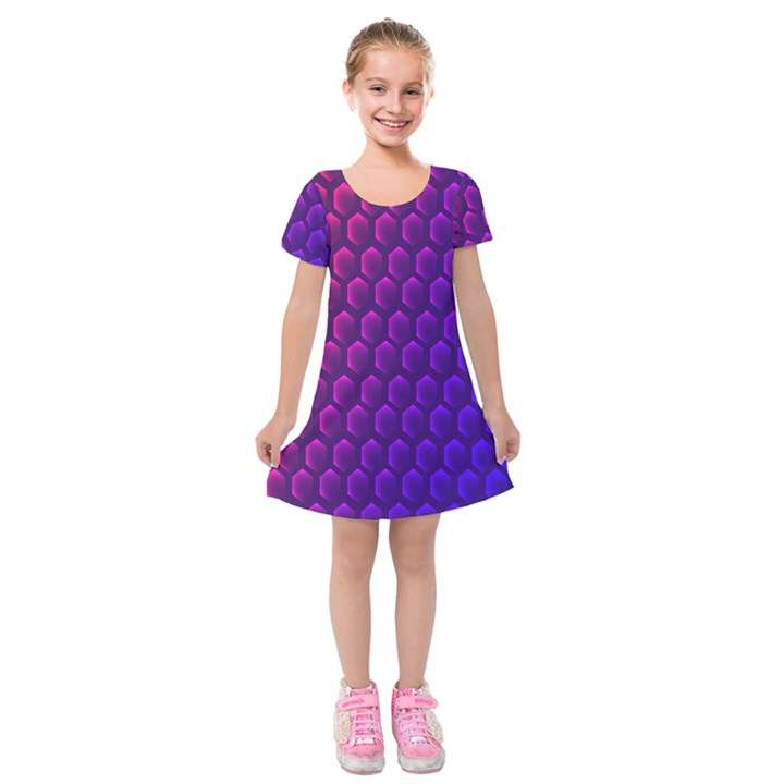 Hexagon Widescreen Purple Pink Kids  Short Sleeve Velvet Dress