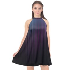 Moonlight Light Line Vertical Blue Black Halter Neckline Chiffon Dress 