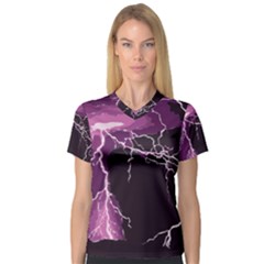 Lightning Pink Sky Rain Purple Light Women s V-neck Sport Mesh Tee