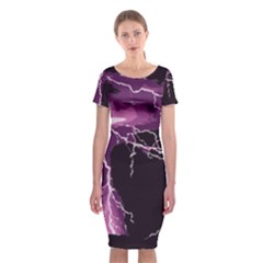 Lightning Pink Sky Rain Purple Light Classic Short Sleeve Midi Dress by Mariart