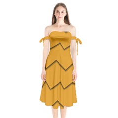 Orange Shades Wave Chevron Line Shoulder Tie Bardot Midi Dress by Mariart