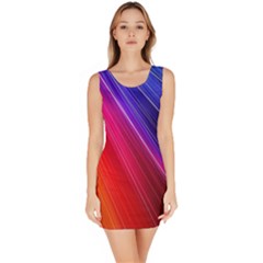 Multicolor Light Beam Line Rainbow Red Blue Orange Gold Purple Pink Sleeveless Bodycon Dress