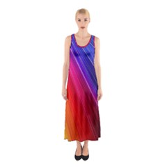 Multicolor Light Beam Line Rainbow Red Blue Orange Gold Purple Pink Sleeveless Maxi Dress