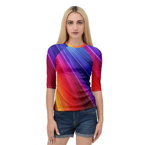 Multicolor Light Beam Line Rainbow Red Blue Orange Gold Purple Pink Quarter Sleeve Tee by Mariart