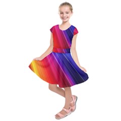 Multicolor Light Beam Line Rainbow Red Blue Orange Gold Purple Pink Kids  Short Sleeve Dress