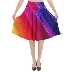 Multicolor Light Beam Line Rainbow Red Blue Orange Gold Purple Pink Flared Midi Skirt