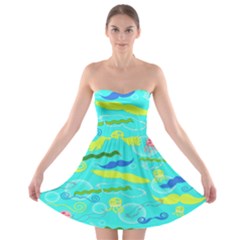 Mustache Jellyfish Blue Water Sea Beack Swim Blue Strapless Bra Top Dress by Mariart