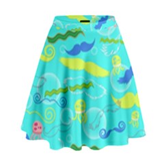 Mustache Jellyfish Blue Water Sea Beack Swim Blue High Waist Skirt by Mariart