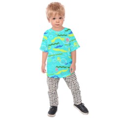 Mustache Jellyfish Blue Water Sea Beack Swim Blue Kids  Raglan Tee