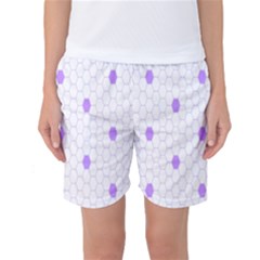 Purple White Hexagon Dots Women s Basketball Shorts