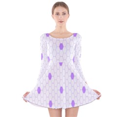 Purple White Hexagon Dots Long Sleeve Velvet Skater Dress by Mariart