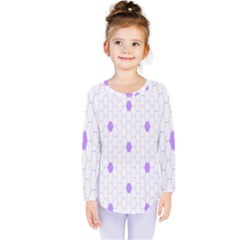 Purple White Hexagon Dots Kids  Long Sleeve Tee