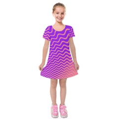 Original Resolution Wave Waves Chevron Pink Purple Kids  Short Sleeve Velvet Dress