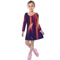 Perfection Graphic Colorful Lines Kids  Long Sleeve Velvet Dress