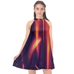 Perfection Graphic Colorful Lines Halter Neckline Chiffon Dress  by Mariart