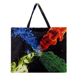 Perfect Amoled Screens Fire Water Leaf Sun Zipper Large Tote Bag by Mariart