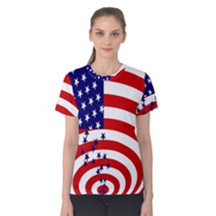 Star Line Hole Red Blue Women s Cotton Tee