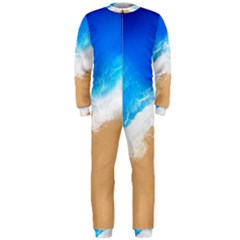 Sand Beach Water Sea Blue Brown Waves Wave Onepiece Jumpsuit (men)  by Mariart