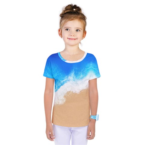 Sand Beach Water Sea Blue Brown Waves Wave Kids  One Piece Tee by Mariart