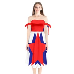 Stars Red Blue Shoulder Tie Bardot Midi Dress by Mariart