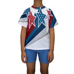 Star Red Blue White Line Space Kids  Short Sleeve Swimwear by Mariart