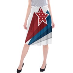 Star Red Blue White Line Space Midi Beach Skirt by Mariart