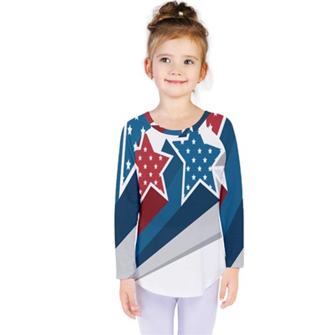 Star Red Blue White Line Space Kids  Long Sleeve Tee by Mariart