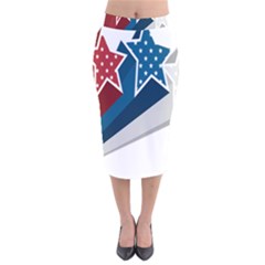 Star Red Blue White Line Space Velvet Midi Pencil Skirt by Mariart