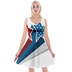 Star Red Blue White Line Space Reversible Velvet Sleeveless Dress