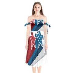 Star Red Blue White Line Space Shoulder Tie Bardot Midi Dress by Mariart