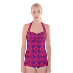 Retro Abstract Boho Unique Boyleg Halter Swimsuit 