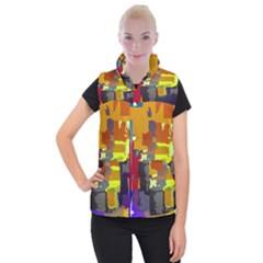 Abstract Vibrant Colour Women s Button Up Puffer Vest by Nexatart