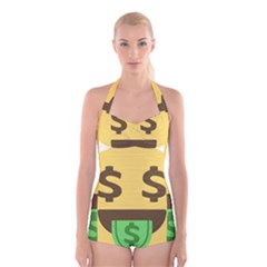Money Face Emoji Boyleg Halter Swimsuit  by BestEmojis