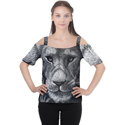 My Lion Sketch Women s Cutout Shoulder Tee by 1871930