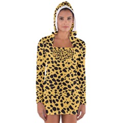 Skin Animals Cheetah Dalmation Black Yellow Women s Long Sleeve Hooded T-shirt by Mariart
