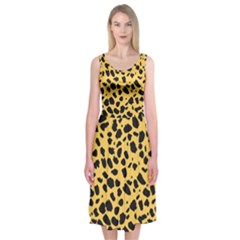 Skin Animals Cheetah Dalmation Black Yellow Midi Sleeveless Dress by Mariart