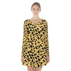 Skin Animals Cheetah Dalmation Black Yellow Long Sleeve Velvet V-neck Dress by Mariart