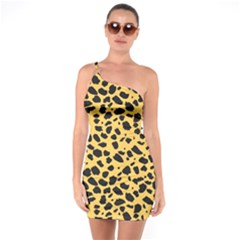 Skin Animals Cheetah Dalmation Black Yellow One Soulder Bodycon Dress