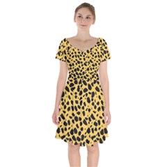 Skin Animals Cheetah Dalmation Black Yellow Short Sleeve Bardot Dress by Mariart