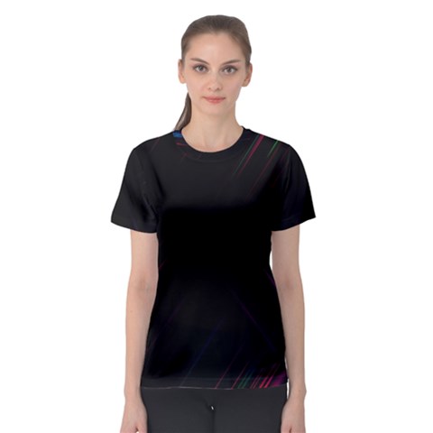 Streaks Line Light Neon Space Rainbow Color Black Women s Sport Mesh Tee by Mariart