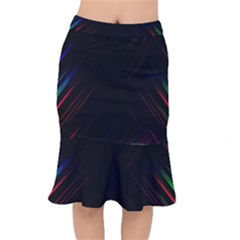Streaks Line Light Neon Space Rainbow Color Black Mermaid Skirt
