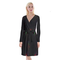 Streaks Line Light Neon Space Rainbow Color Black Long Sleeve Velvet Front Wrap Dress by Mariart