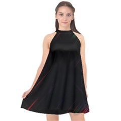 Streaks Line Light Neon Space Rainbow Color Black Halter Neckline Chiffon Dress 