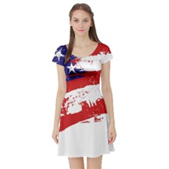 Red White Blue Star Flag Short Sleeve Skater Dress by Mariart