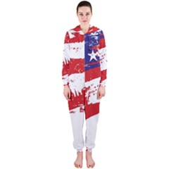 Red White Blue Star Flag Hooded Jumpsuit (ladies) 