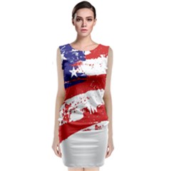 Red White Blue Star Flag Sleeveless Velvet Midi Dress