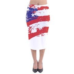 Red White Blue Star Flag Velvet Midi Pencil Skirt