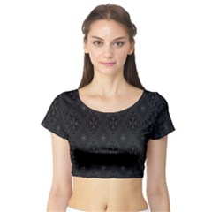 Star Black Short Sleeve Crop Top (tight Fit)